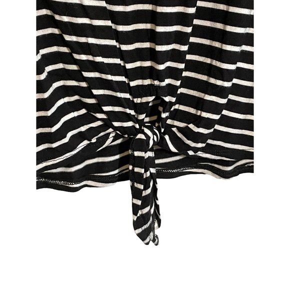 Hippie Chic Short Sleeve Tie Front Flutter Sleeve Black White Stripe Shirt Large - Picture 3 of 5